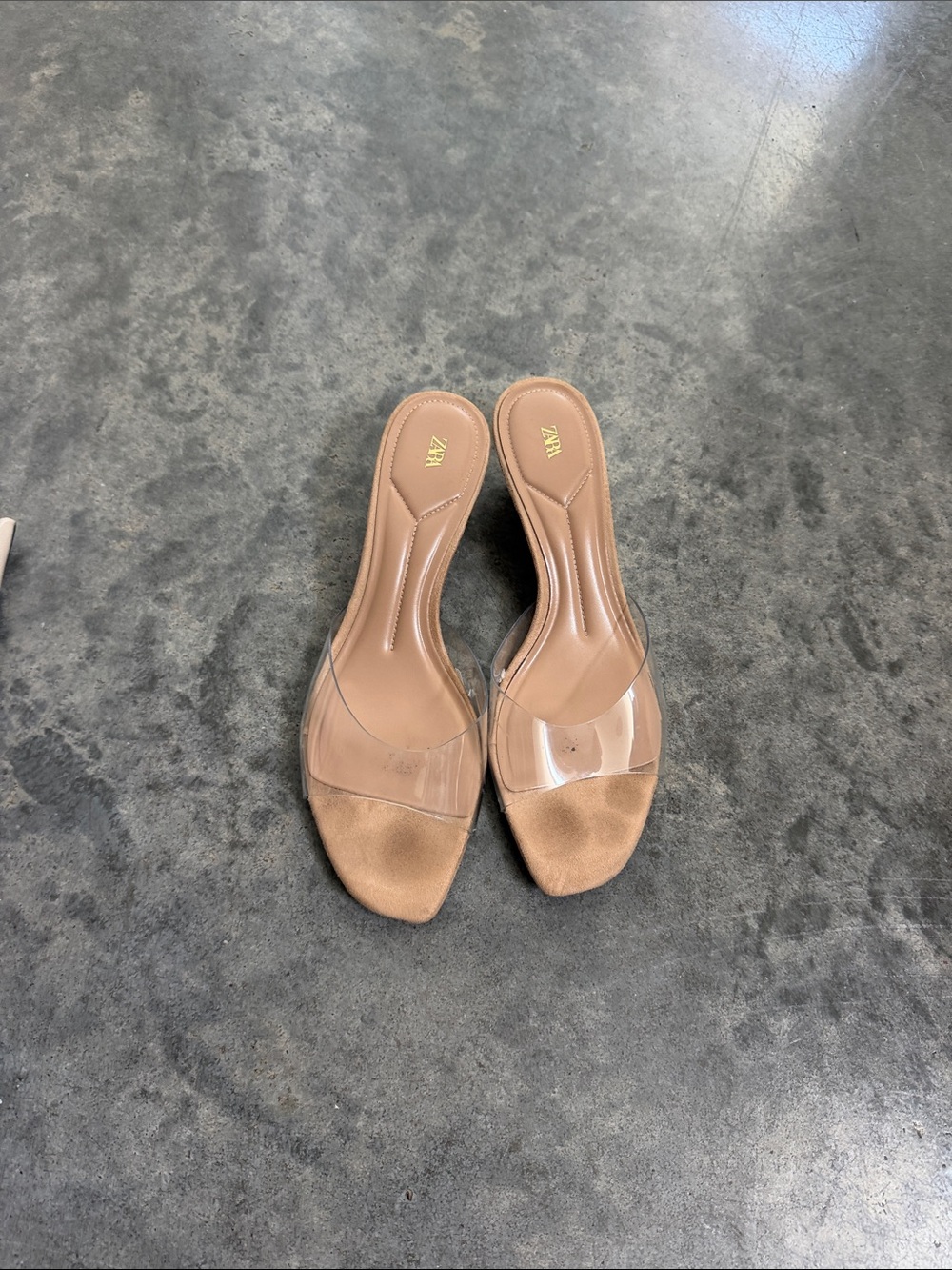 Zara Clear Band Slide Mules in Light Tan
